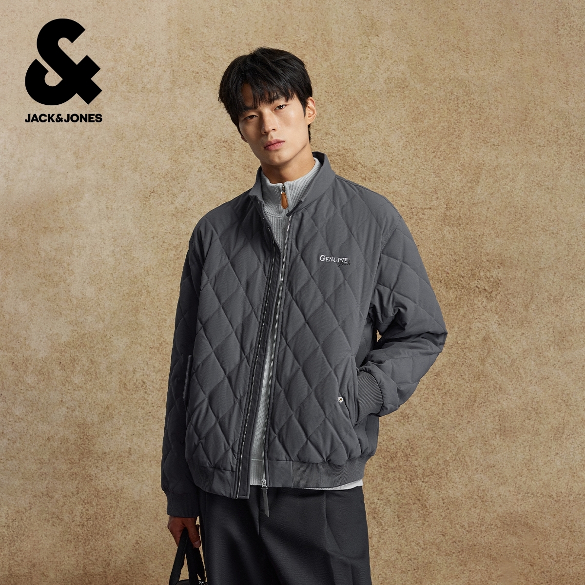 杰克琼斯男生2025年冬季新款排骨羽绒服立领通勤外套纯色简约上衣