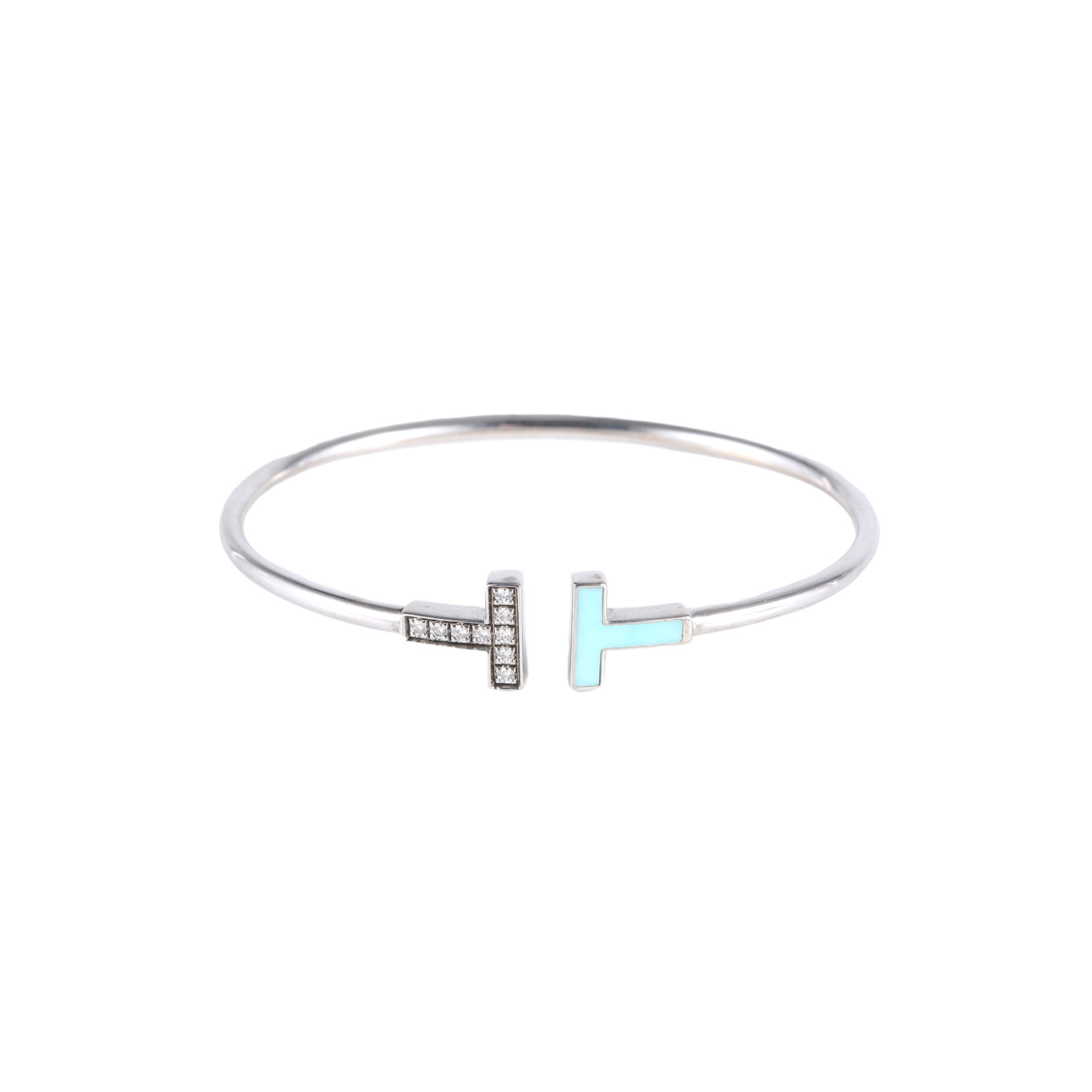 99新 Tiffany & Co./蒂芙尼 小花佳珊8191新款双T手镯 绿松石 16