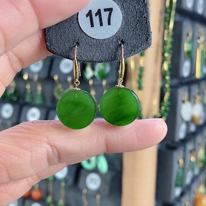 和田玉耳饰18K金镶嵌柔*