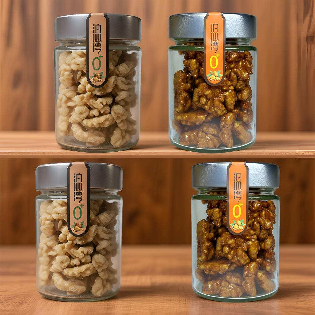 【混合口味四瓶装】泊心湾核桃仁坚果休闲零食110g*4玻璃瓶真空包装