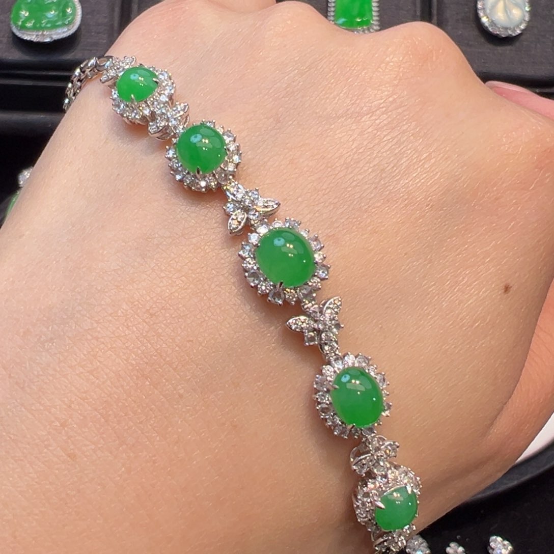 翡翠手链18K金镶嵌胖***袭收到货48小时鉴赏期