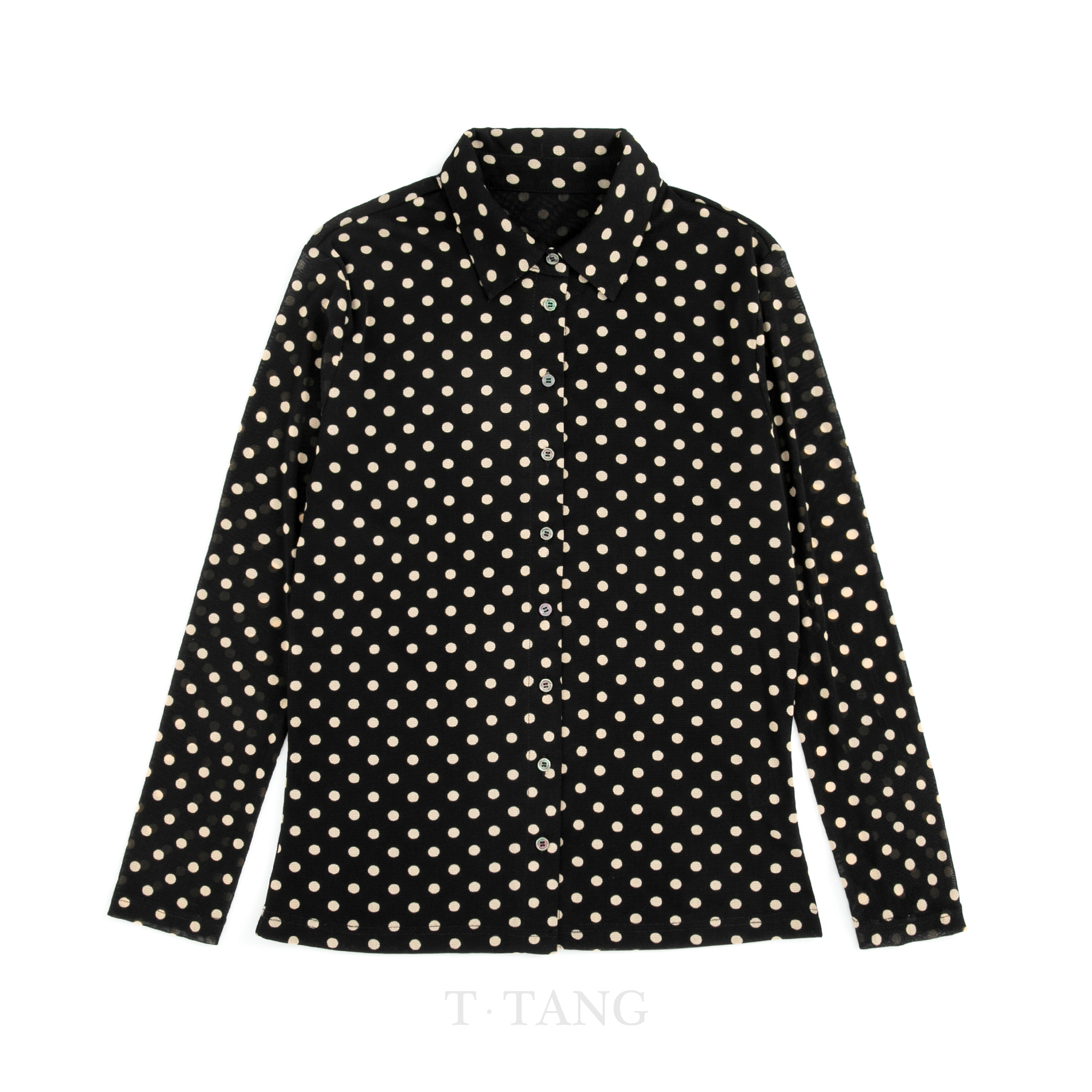 休闲网纱印花百搭时尚宽松修身显瘦波点女士衬衫【3063】jj