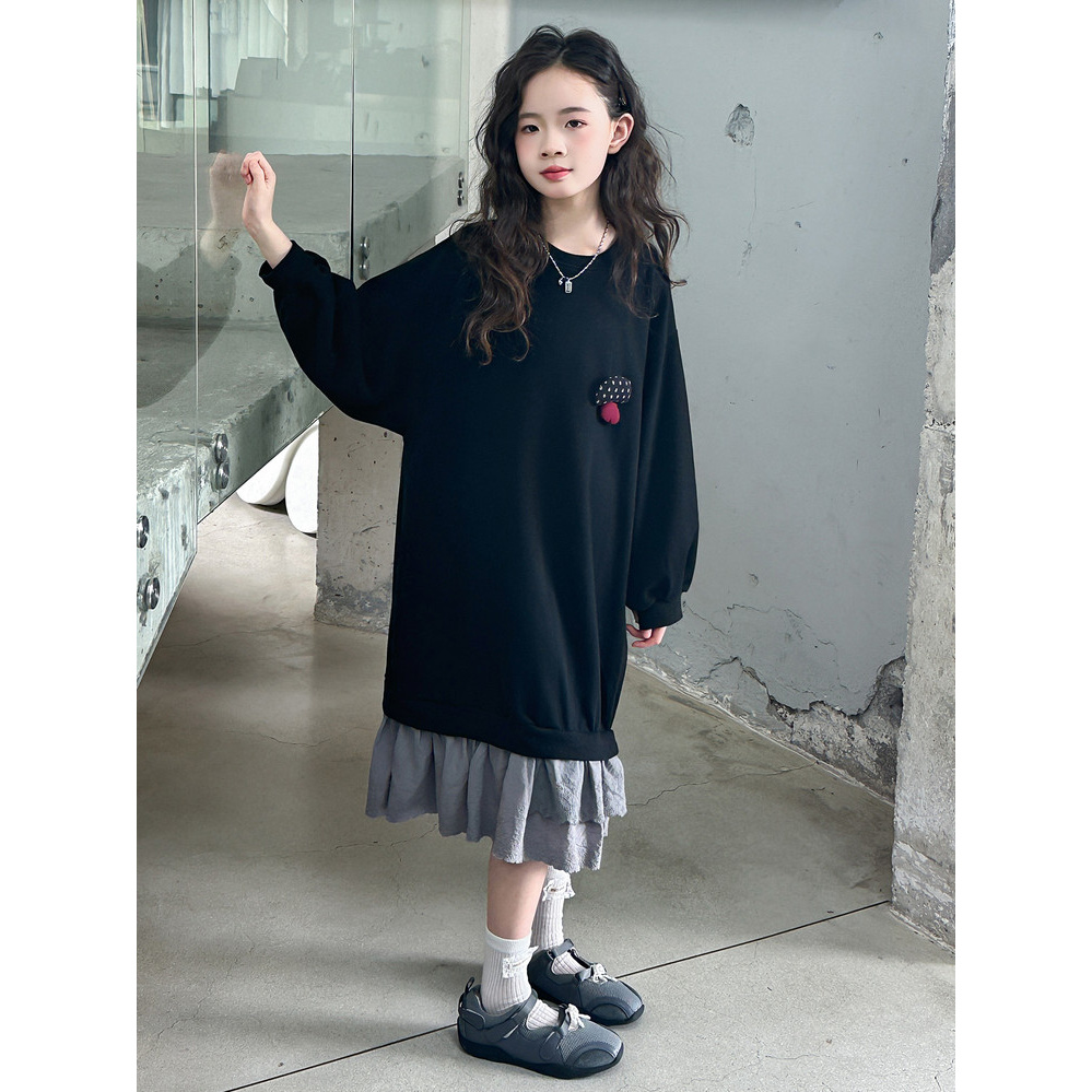 女童秋牛仔套装2025新款儿童洋气马甲阔腿裤宝宝蕾丝打底衫三件套