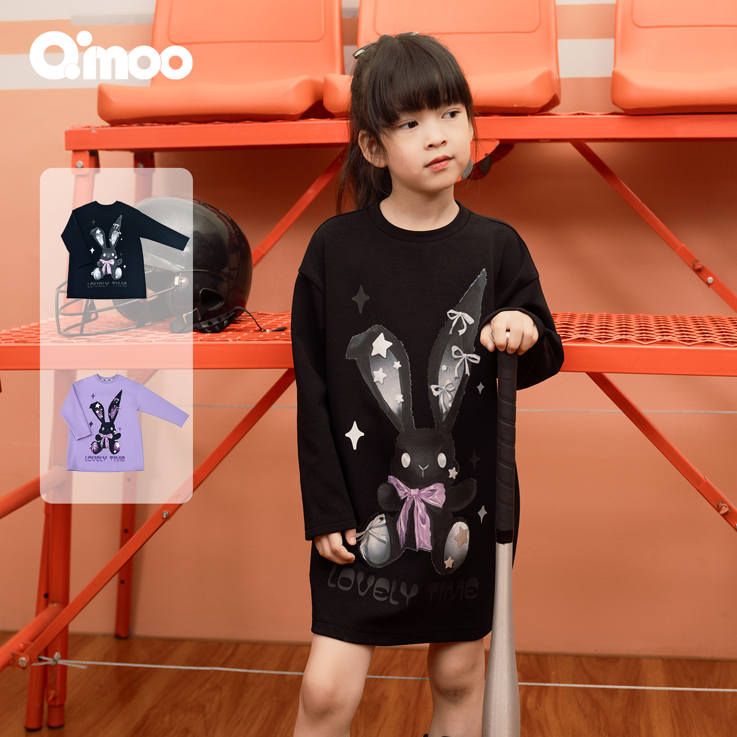 【软兔棉花糖】Qimoo秋新款女童时尚动漫公主风长袖连衣裙QSS3608X