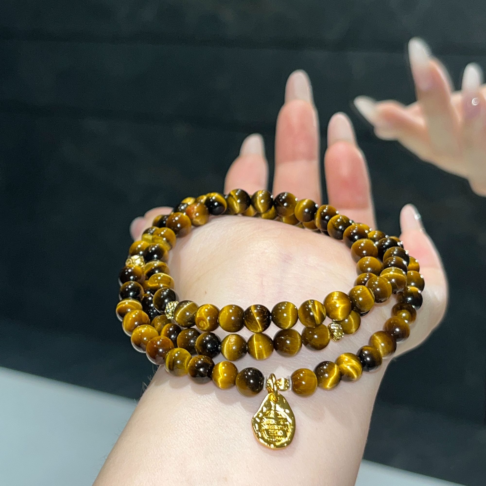 【有求币应】6mm满串三圈黄虎眼石设计手串（多样性发一）