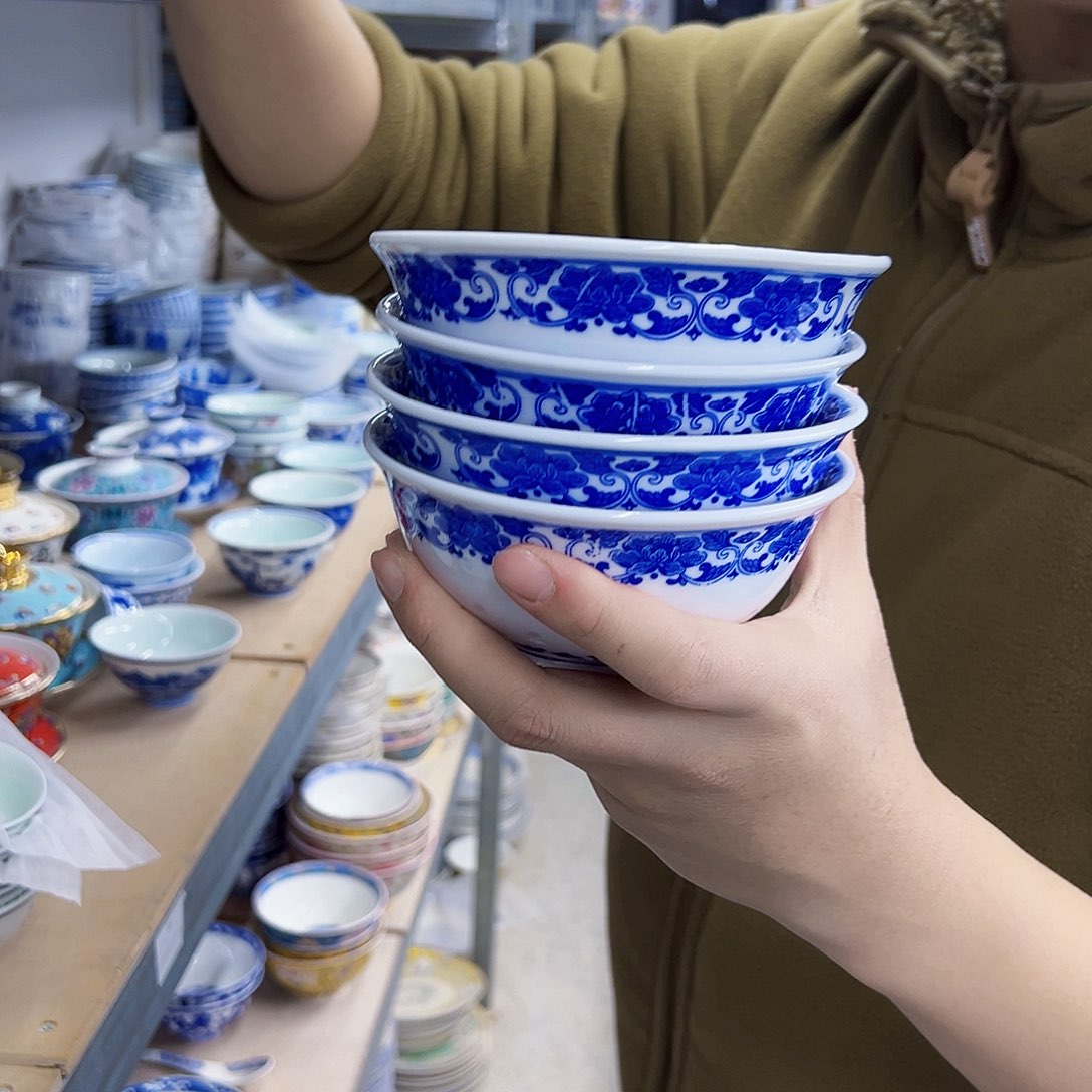 瓷片5英寸青花瓷玲珑瓷碗4个