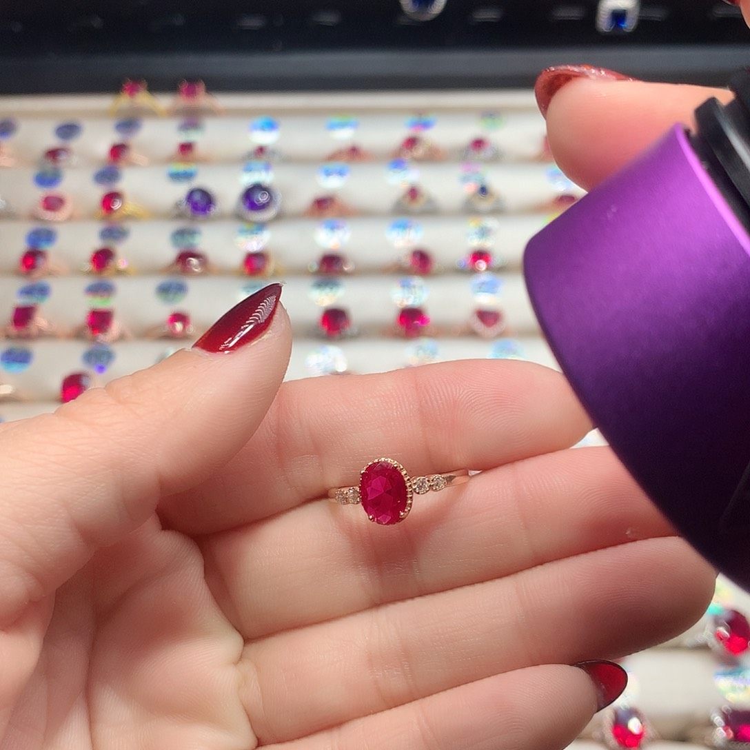 红宝石戒指银S925镶嵌6.8