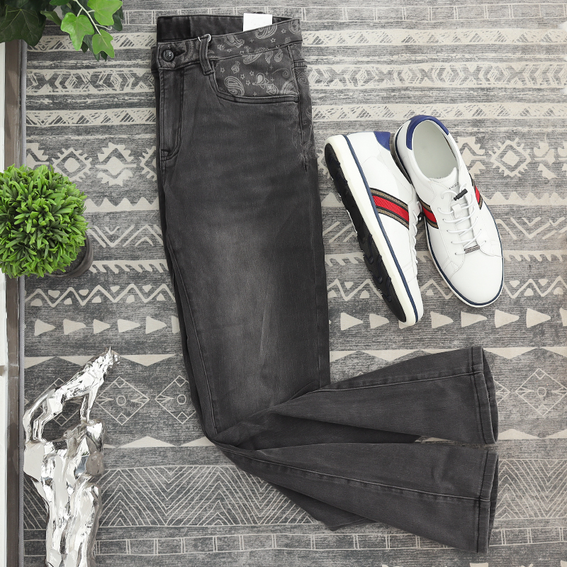 狼的 春秋潮流尾货男士 舒适修身时尚修身灰色小脚牛仔长裤3312