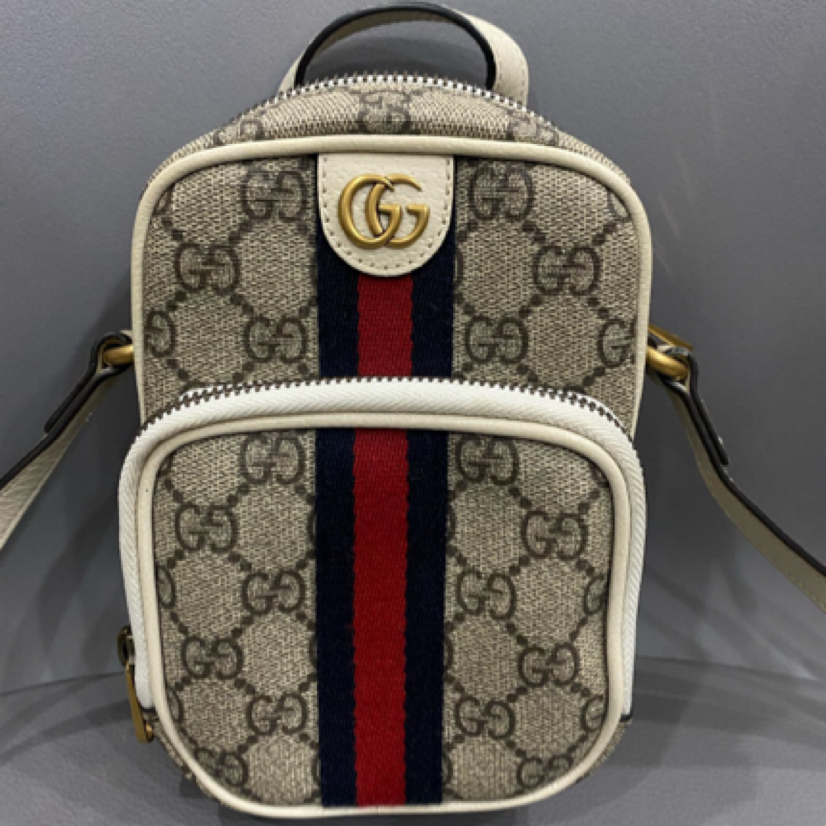 95新 GUCCI/古驰  相机竖版蓝白条白边
