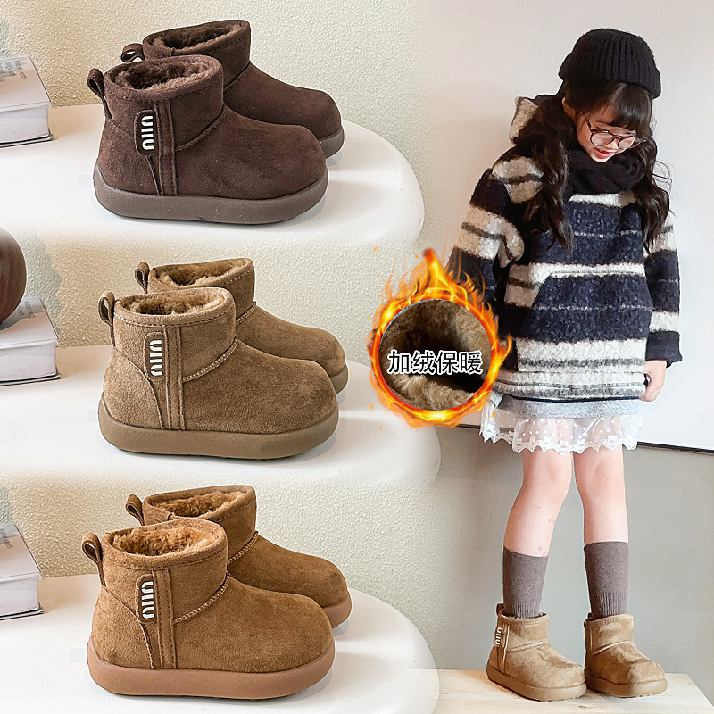 儿童雪地靴2025冬季新款时尚女童韩版复古勃肯短靴男童防水防滑