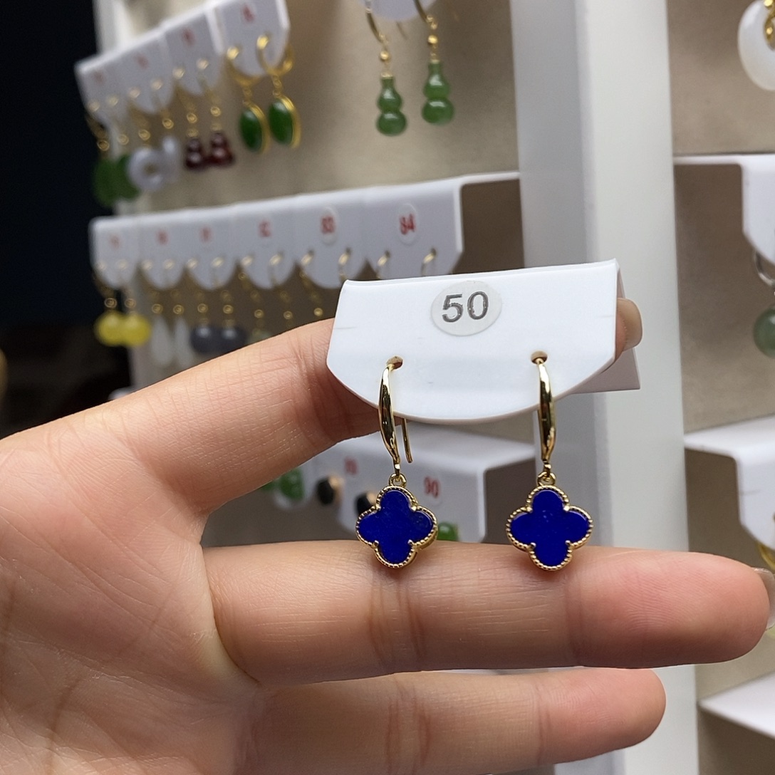 青金石银S925镶嵌耳饰