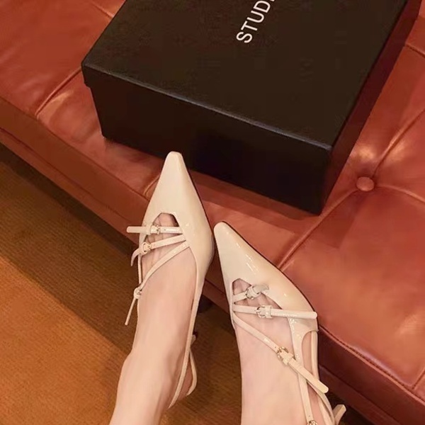 夏季新品优雅浅口后空牛皮猫跟尖头凉鞋YS-250425