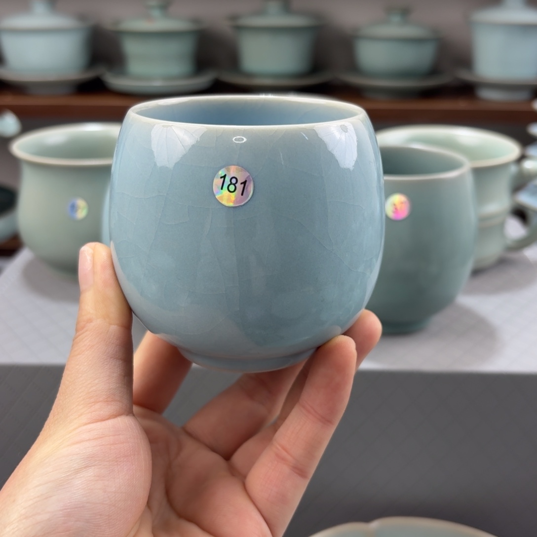 摆件瓷汝窑天青釉大龙旦杯