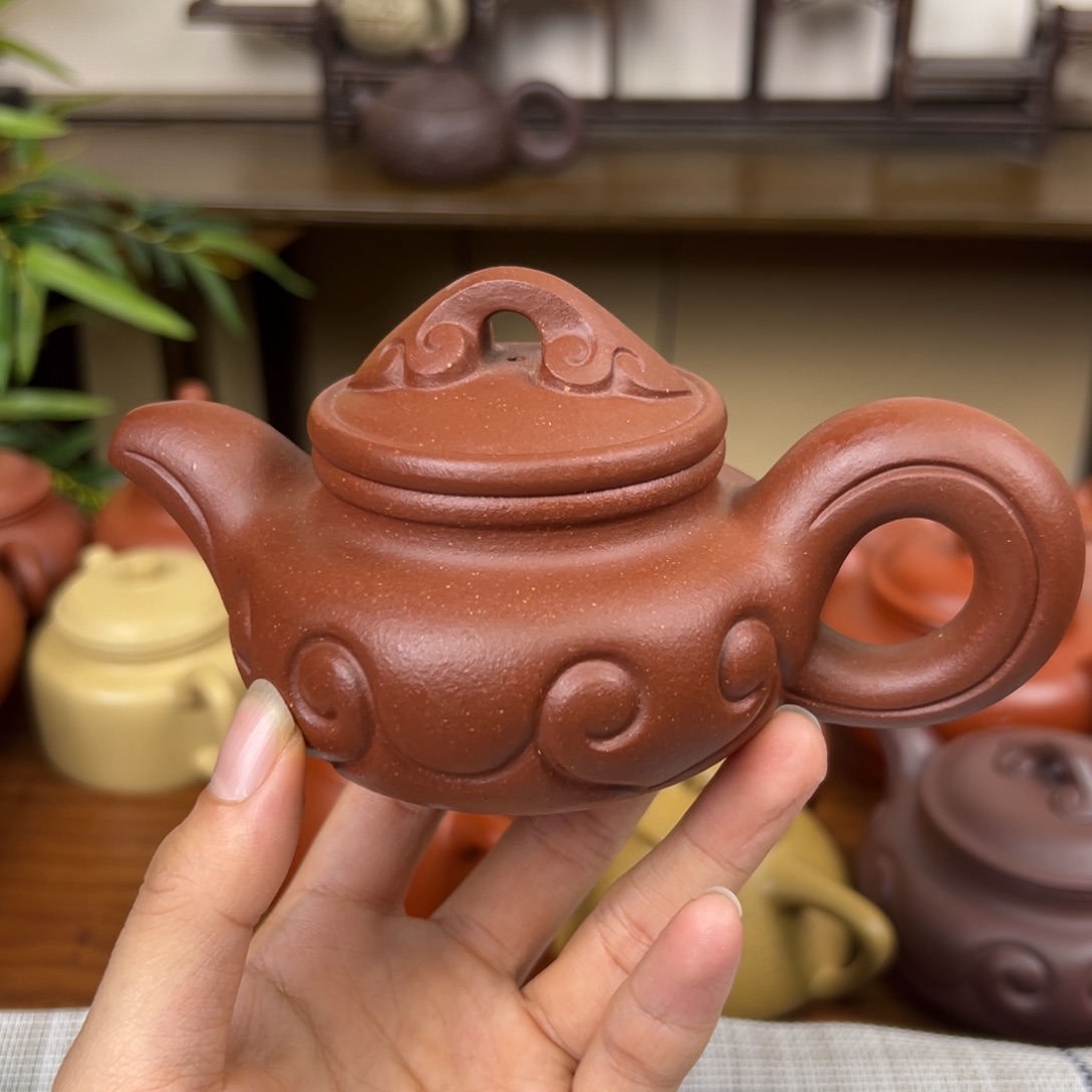 水***兄茶壶紫砂紫砂壶仿古如意红降坡130cc