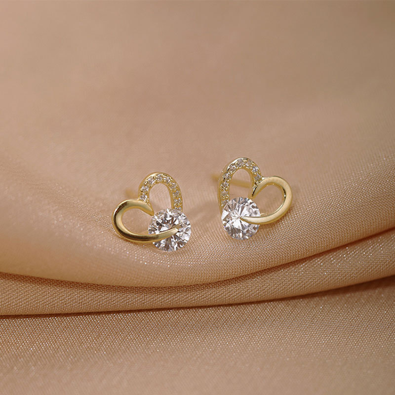 铜合金耳饰 【A01】法式新款心形耳环简约个性百搭耳饰复古红色时尚