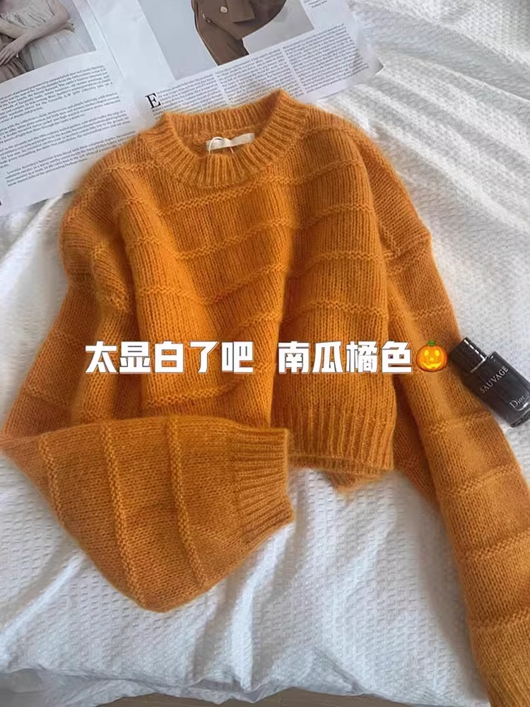 2025秋冬新款内搭打底欧货高端毛衣女小个子南瓜橘色针织衫上衣潮