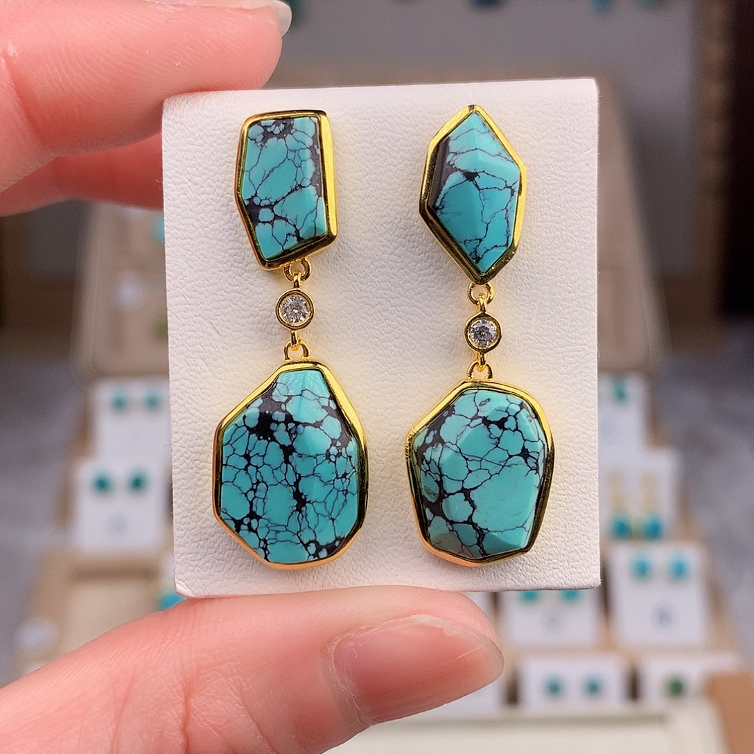 绿松石耳饰银S925镶嵌