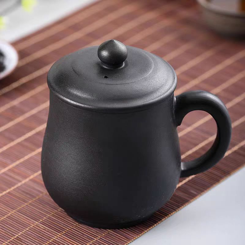 荥经黑砂纯手工无釉健康黑砂陶瓷尖顶茶杯泡茶杯办公被自用送礼