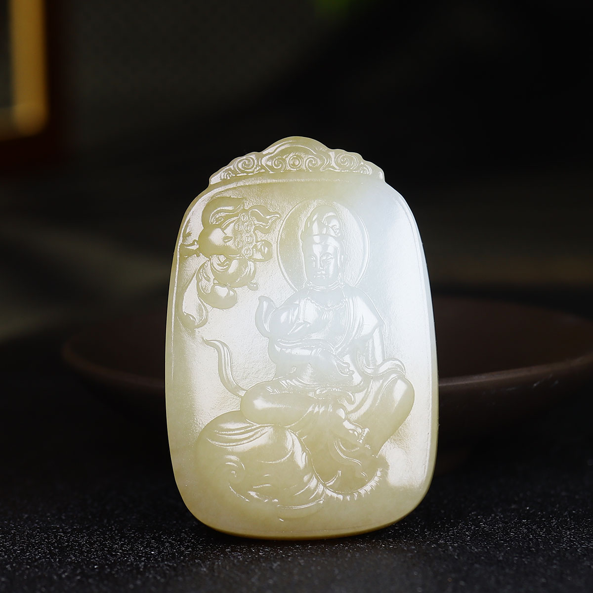 122125和田玉糖白玉普贤菩萨挂件