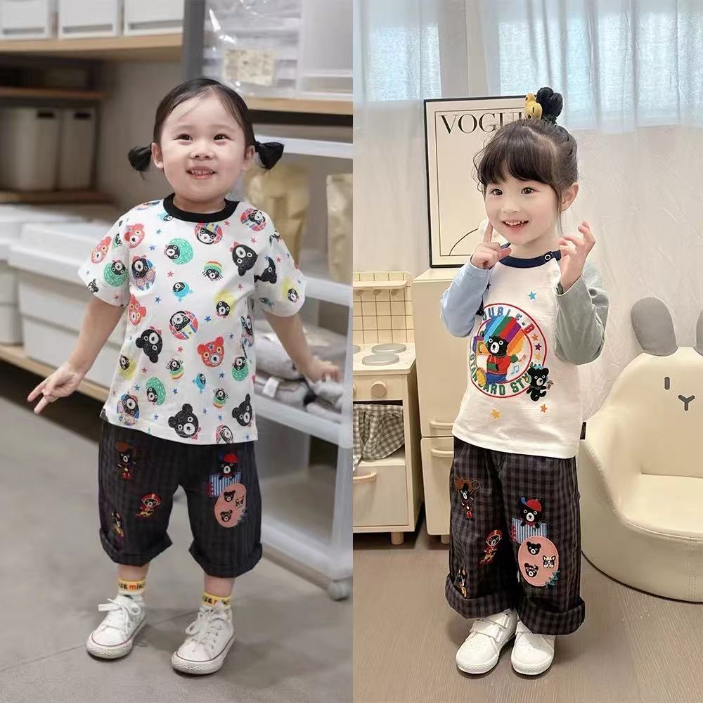 （现货）miki日系25新款男女童装 男孩DB音乐熊斜肩拼接纯棉长袖T恤