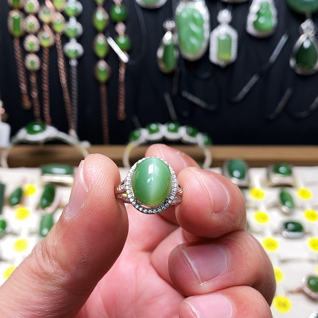 和田玉（碧玉）银S925镶嵌戒指