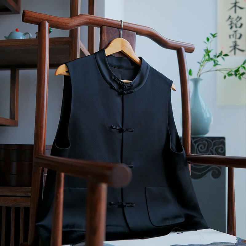 『砚墨』新中式醋酸亮面马甲DFSQ4129