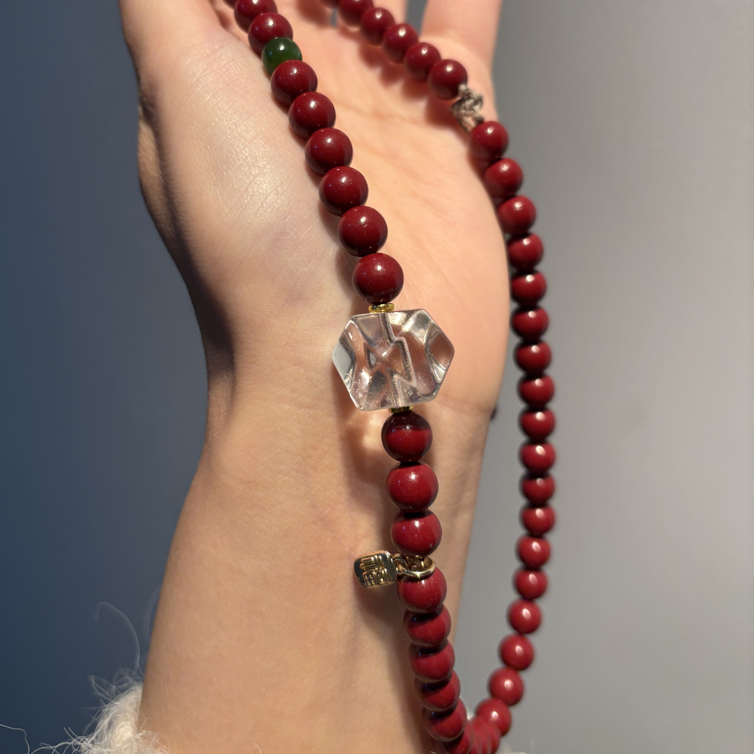 【冰与火之歌】天然白水晶八方来财朱砂毛衣链