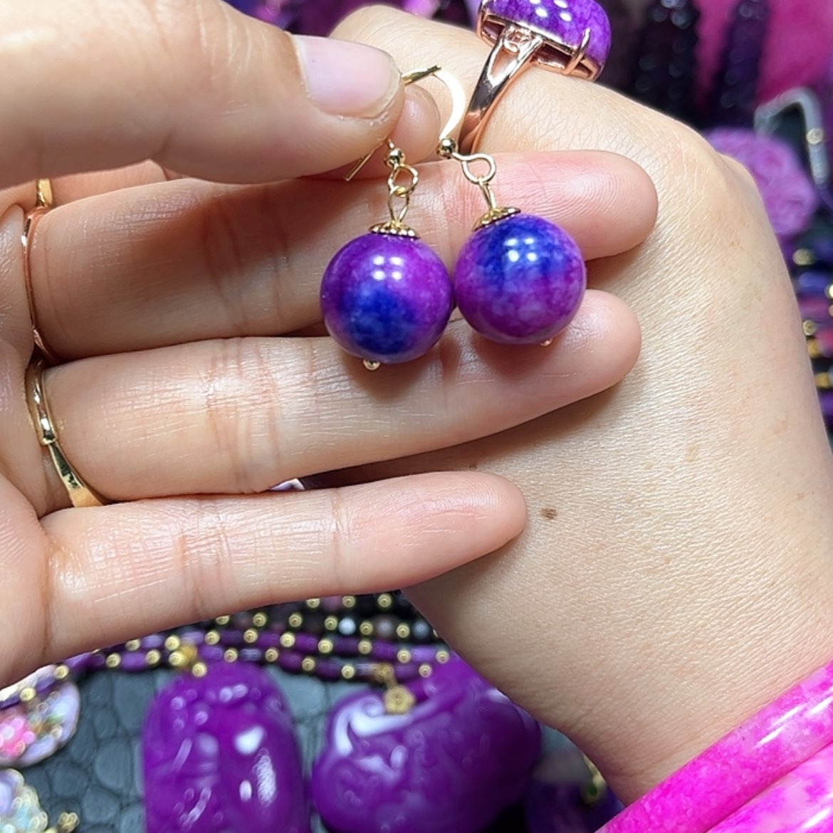 【闪购商品】玻璃DIY舒具石老油料夜莺爆紫耳坠玉华透卡14孤品