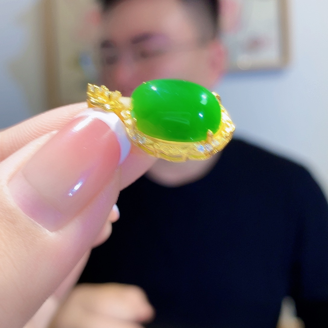 和田玉（碧玉）颈饰银S925镀金镶嵌