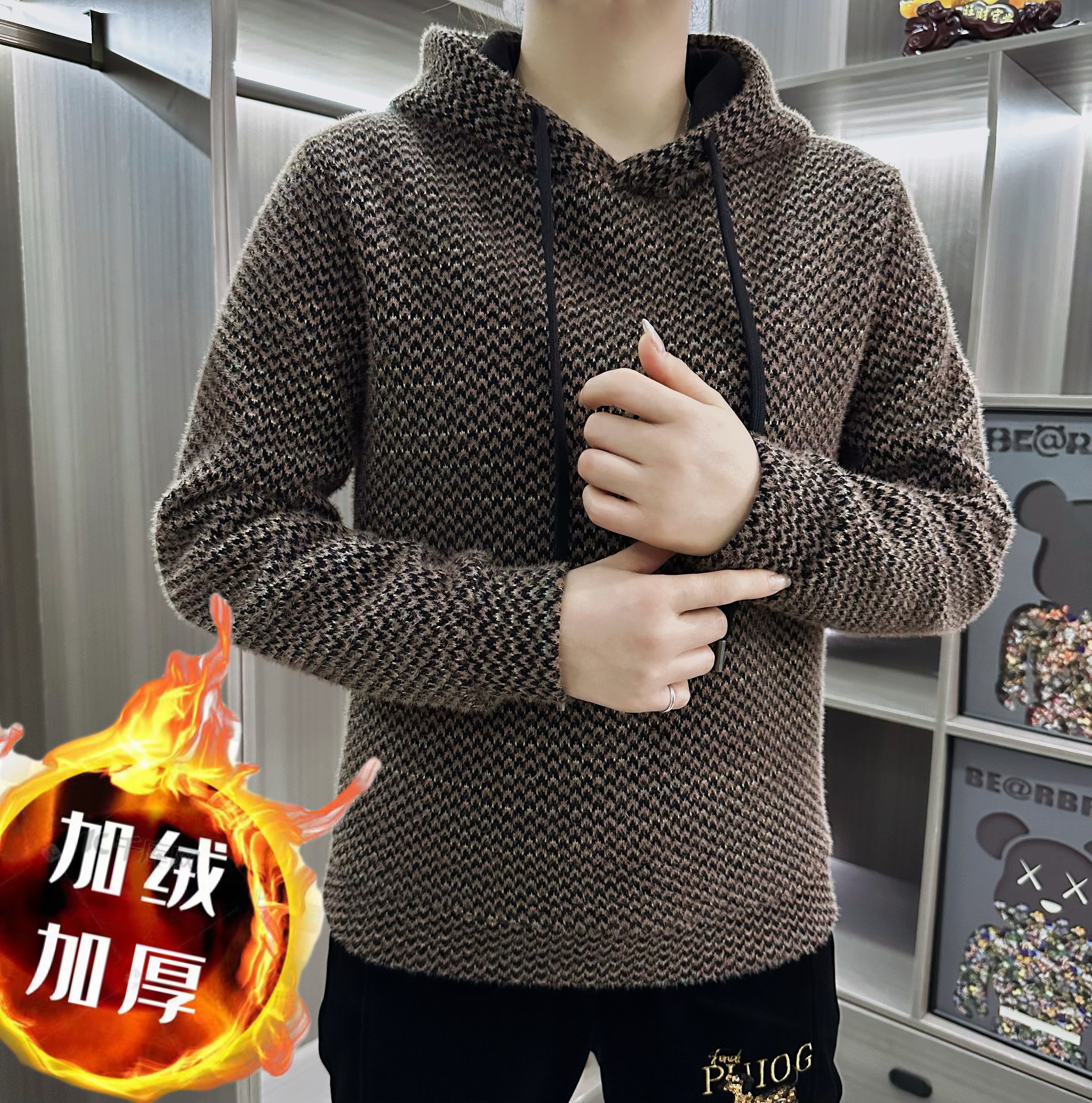 【冬季加厚加绒】时尚连帽卫衣休闲修身帅气时尚简约轻奢高端百搭03