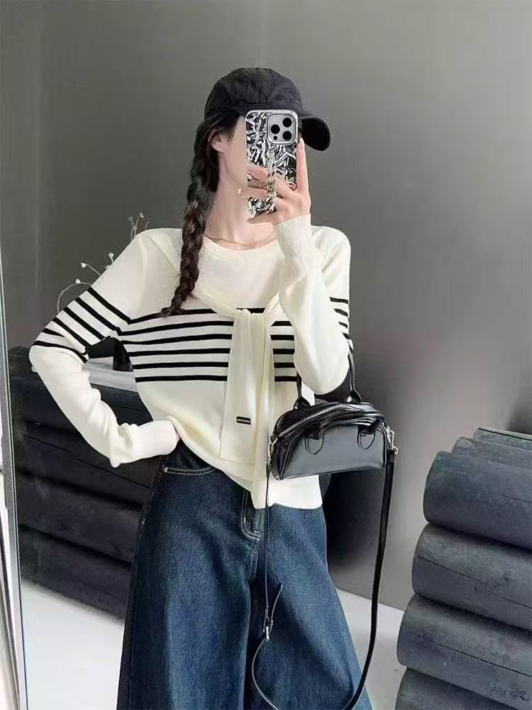 （G673）2025秋季新款大码韩系慵懒设计披肩长袖针织衫上衣1001