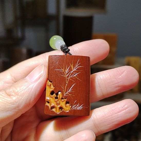 椿***条竹竹雕竹石小牌子