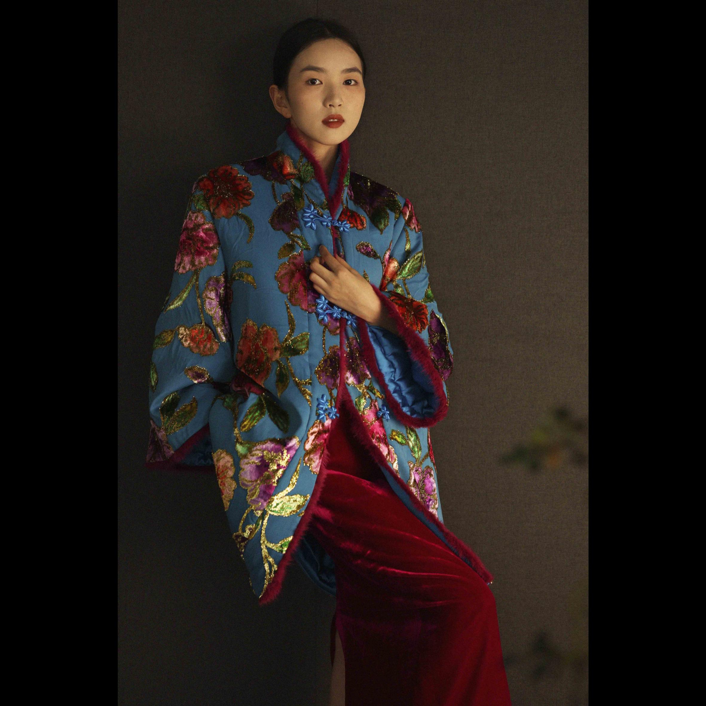 【蓝锦·织金】XM轻奢高级感国风花卉千金财阀优雅气质宽松女士棉服