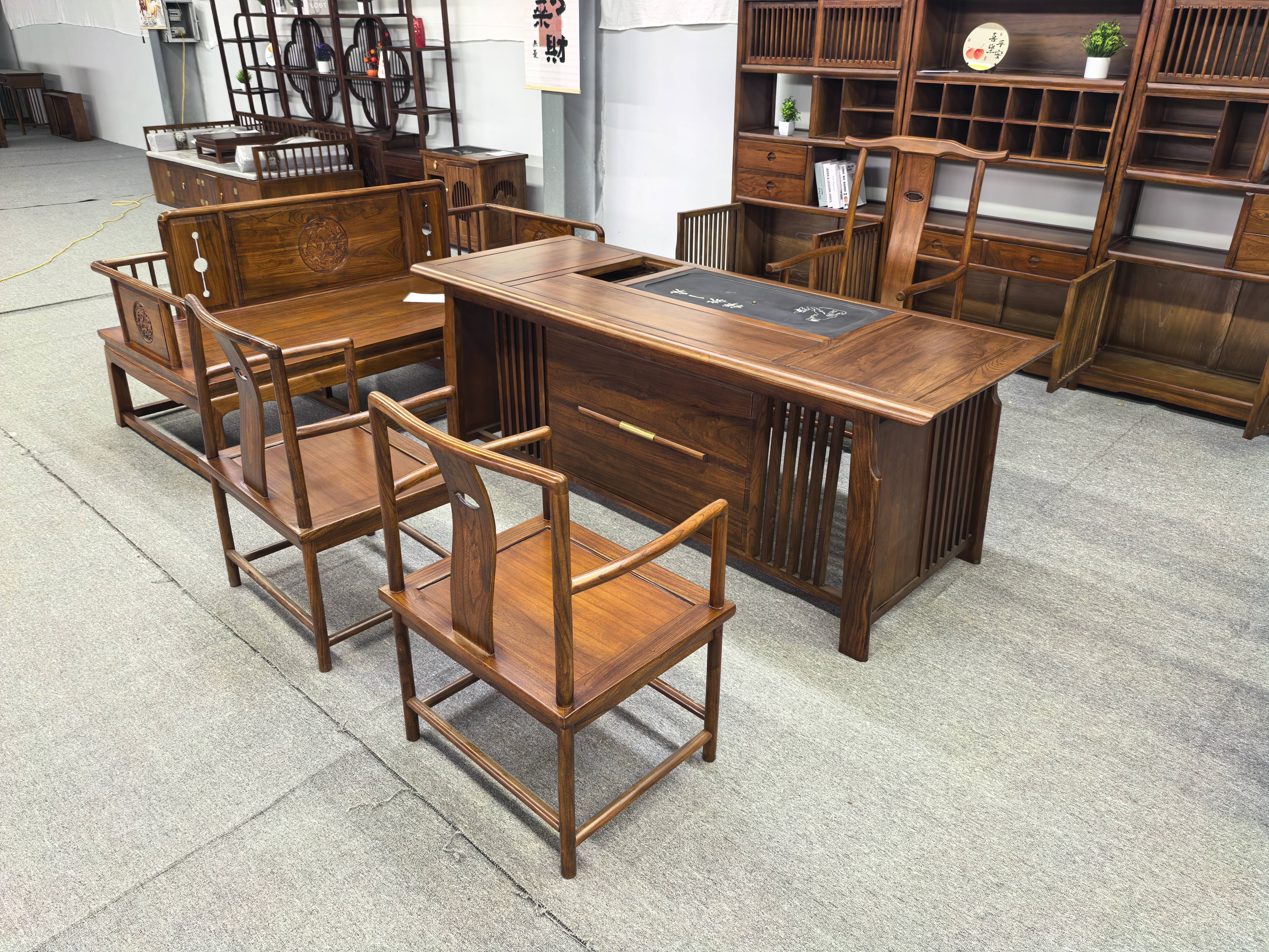 2025多款湿泡茶台1.6米2米老榆木桌简约桌家用新中式客厅两用烧水