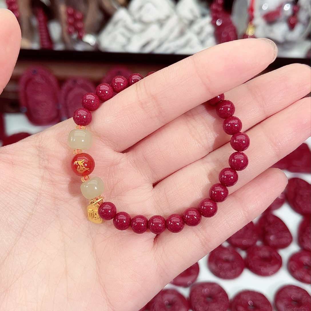 天然辰砂正品紫金砂卡6属马手链