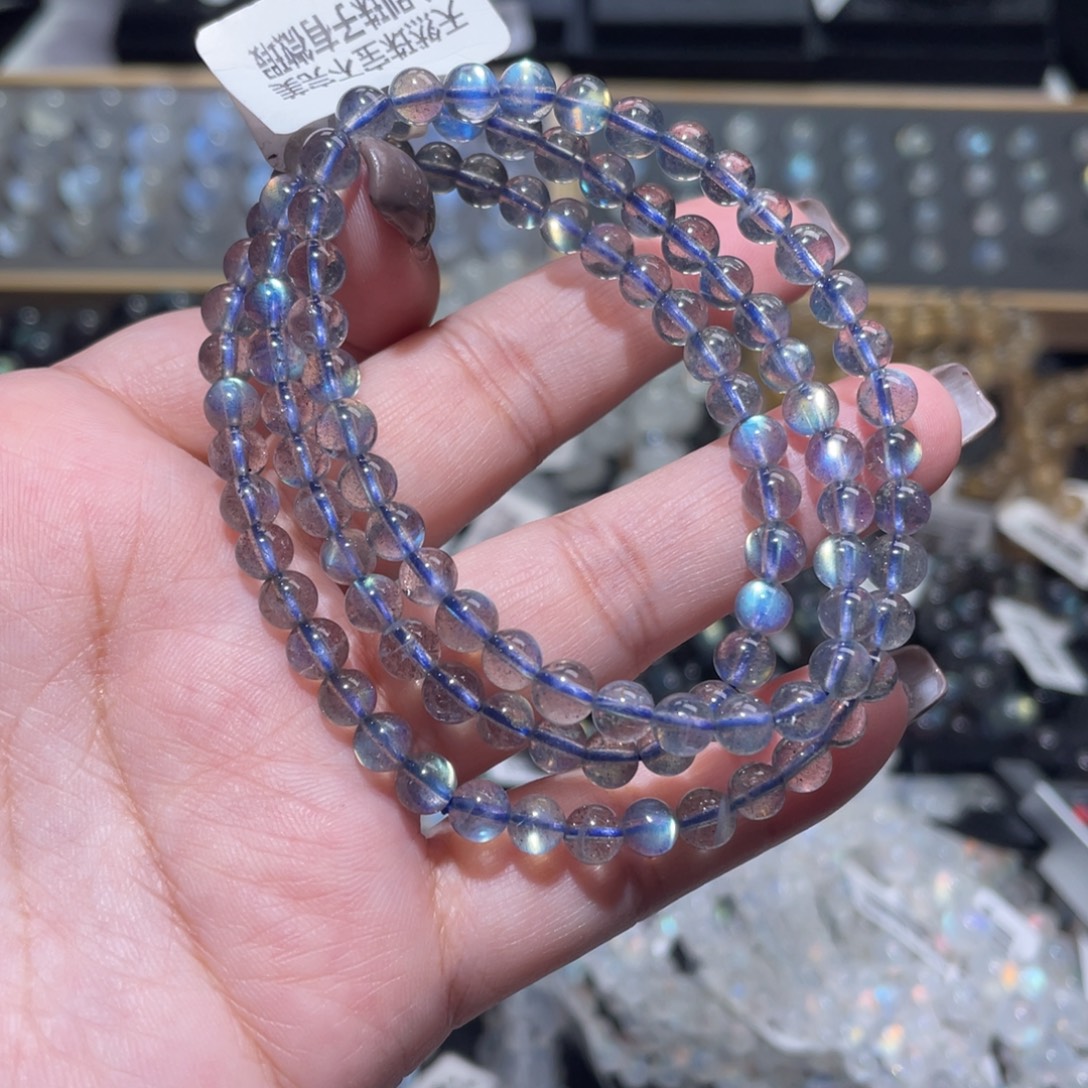 手链长石未镶嵌玻璃体灰月光手链多圈5.5mm