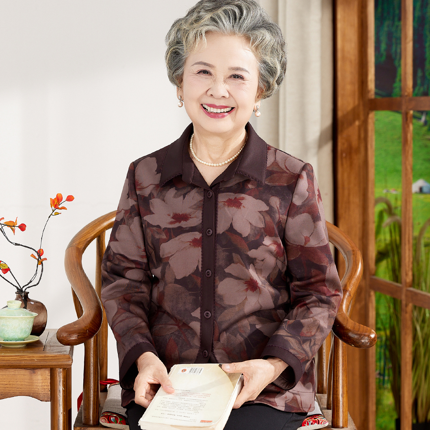 中老年人奶奶秋装长袖衬衫老太太翻领外套薄款2025新款妈妈上衣服
