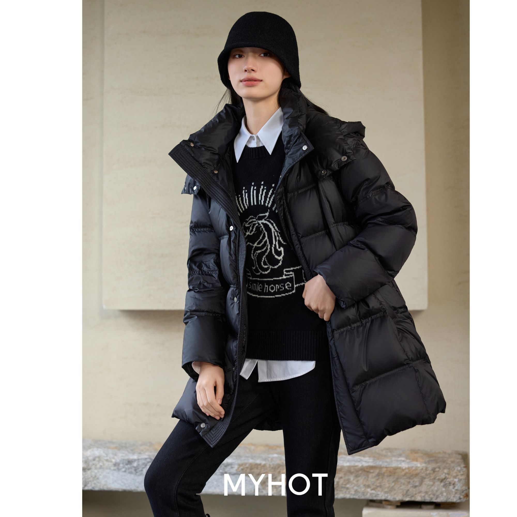 MYHOT华家曼冬季新款简约高级一手长羽绒服