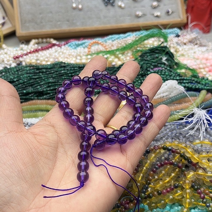 玛瑙/玉髓珠宝半成品未镶嵌一条8mm左右净体紫晶