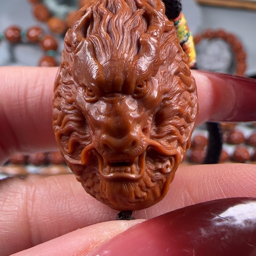 橄榄核手串/手链宽2.2鸡血红水晶核玄阴四象单颗