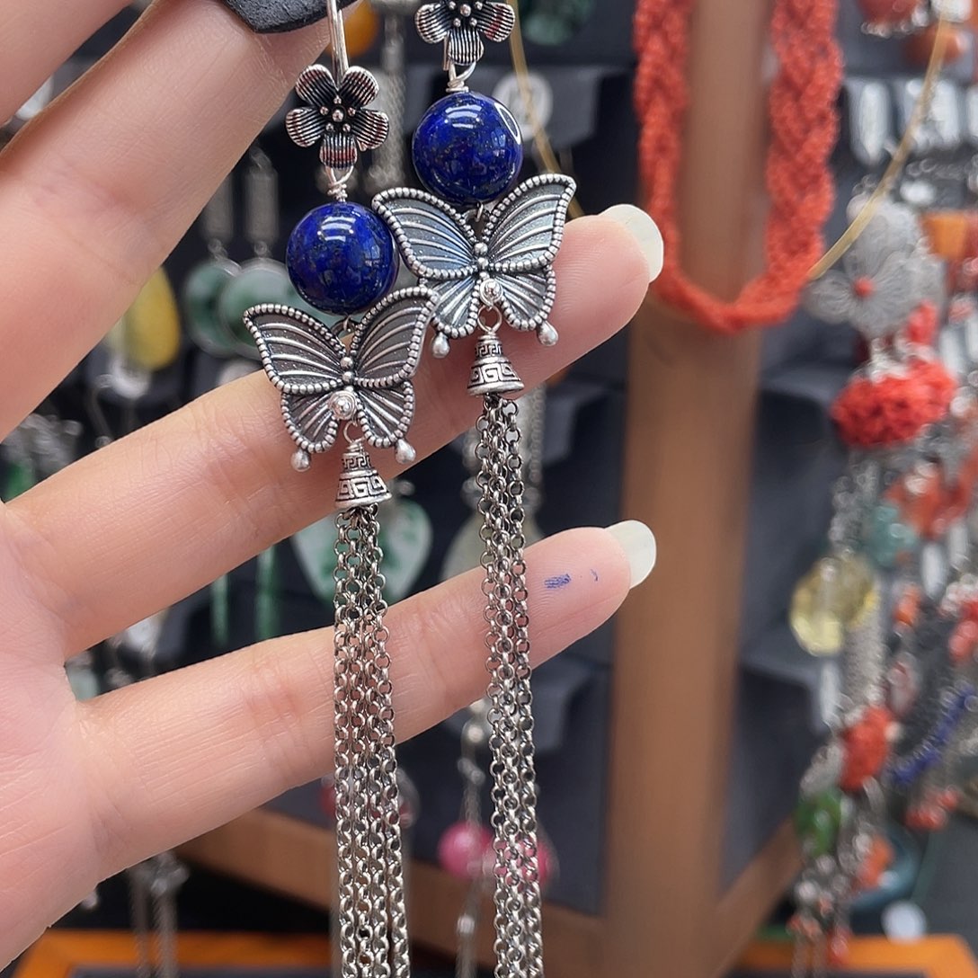 青金石耳饰银S925镶嵌蝶****9026gujjhhhh