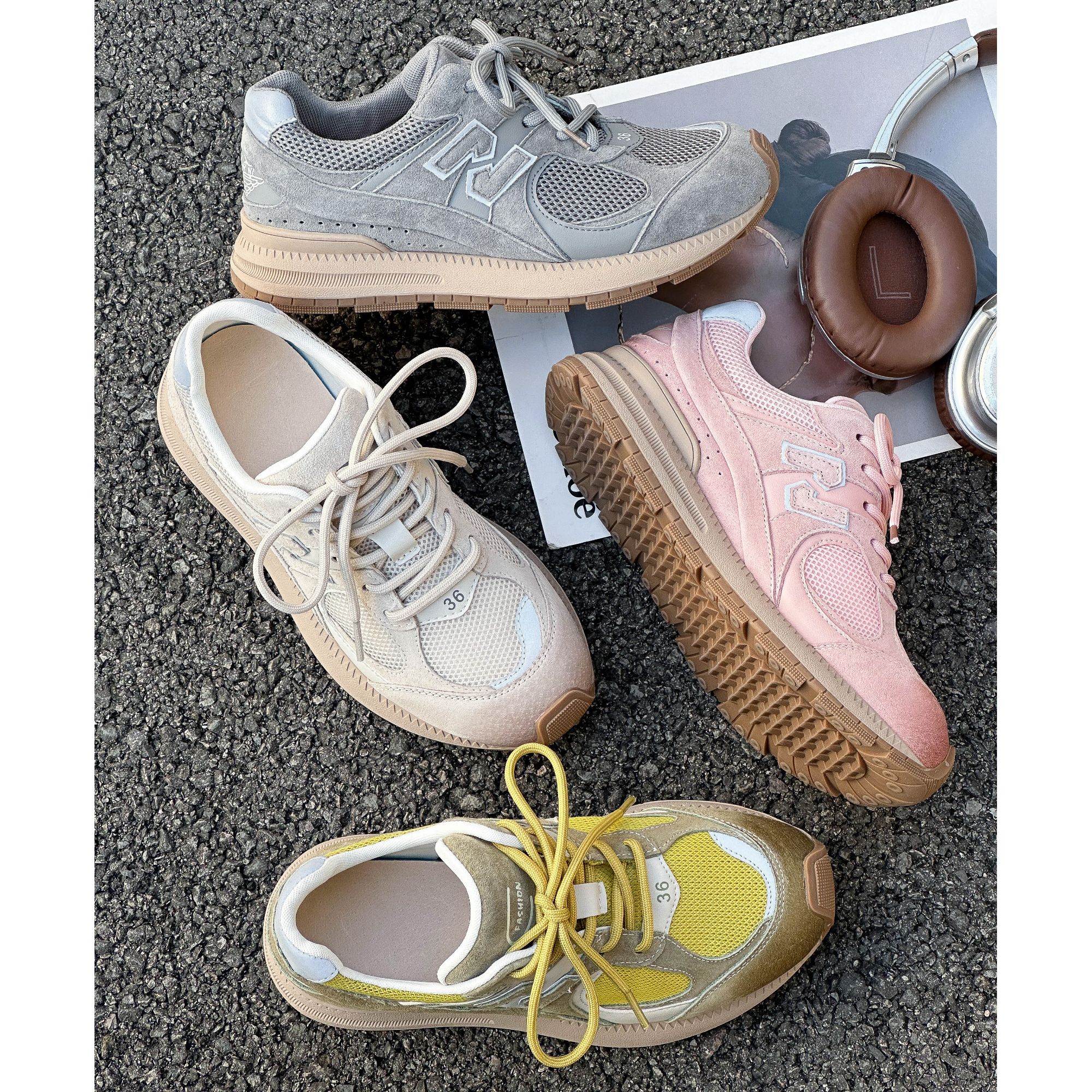 2025新款真皮时尚休闲鞋撞色搭配阿甘百搭复古运动鞋Ay25908