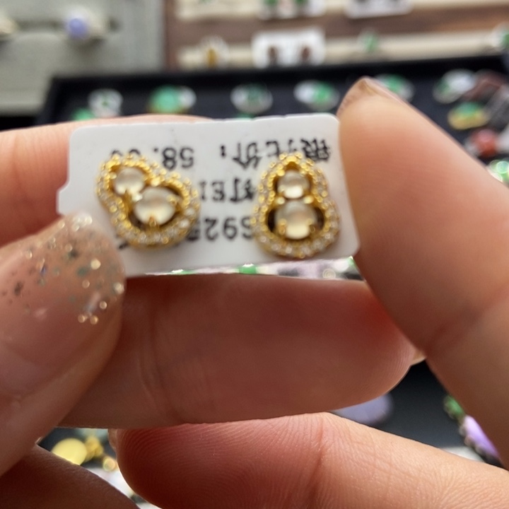 翡翠耳饰银S925镶嵌耳钉