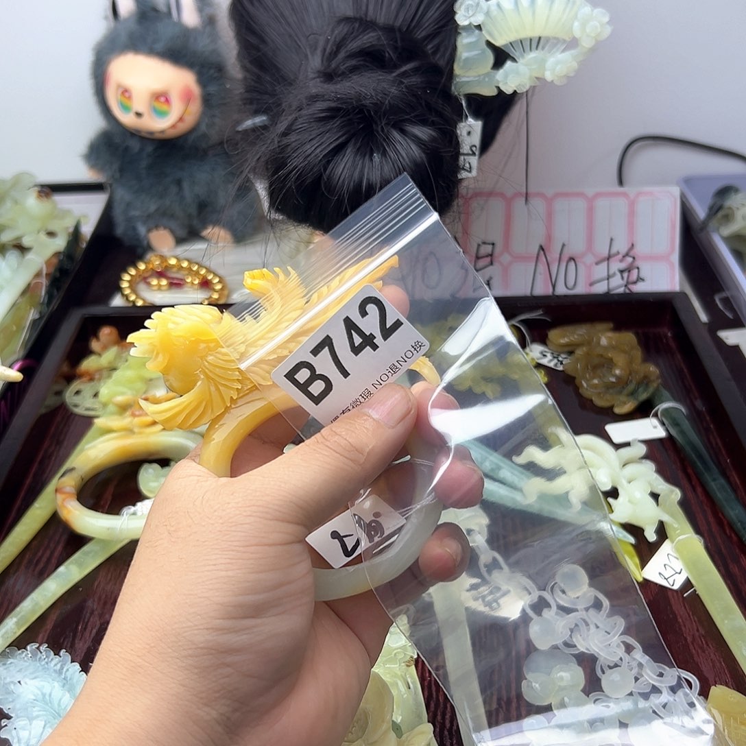 合金蛇纹石玉发饰小***花