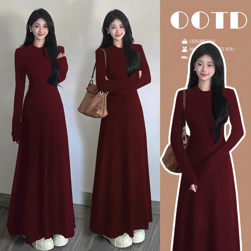 {糕糕}孕妇装2025秋冬新款韩系收腰显瘦时尚气质长款针织连衣裙