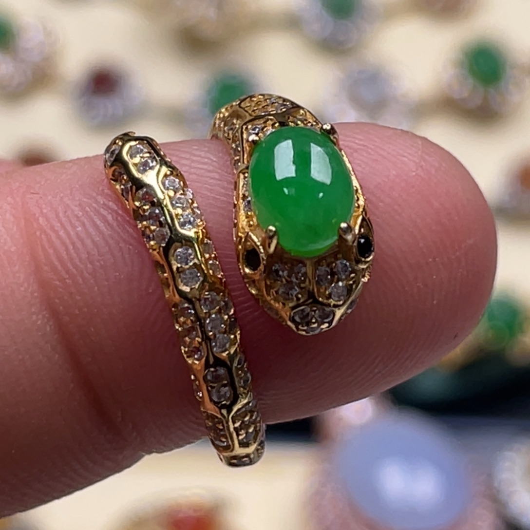 翡翠戒指银S925镶嵌纯天然缅甸翡翠