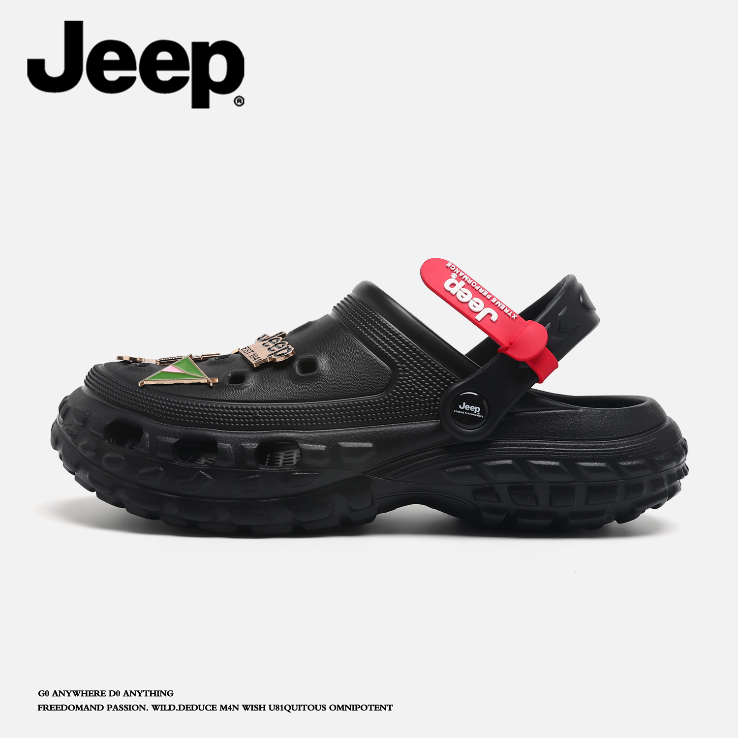 JEEP/吉普洞洞包头拖鞋男款夏季外穿开车轮胎底防滑透气沙滩凉鞋
