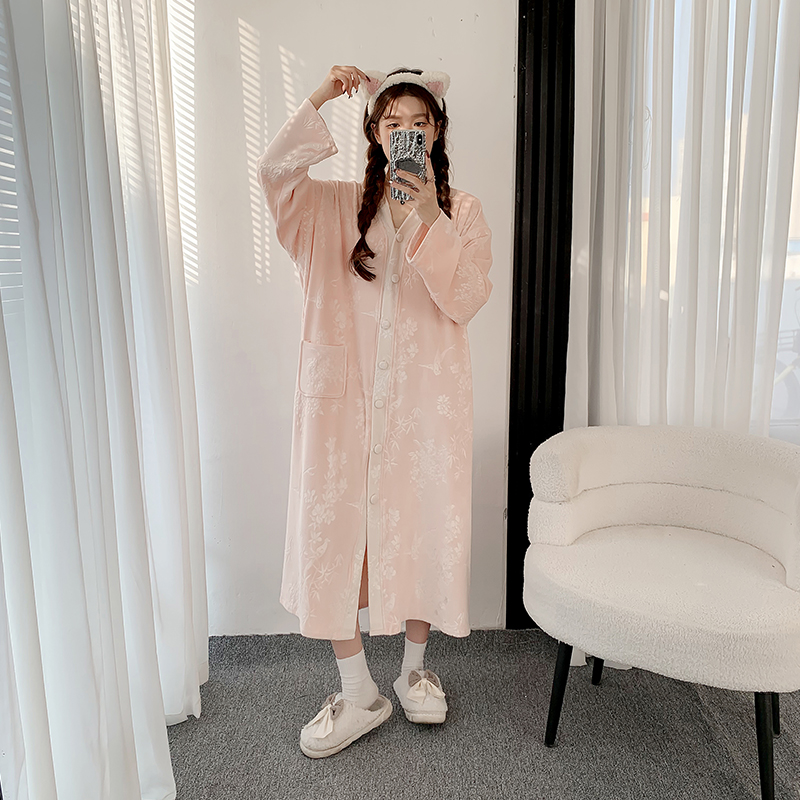 海岛绒加长款过膝胖MM200斤加肥加大码宽松睡裙女秋冬加绒保暖