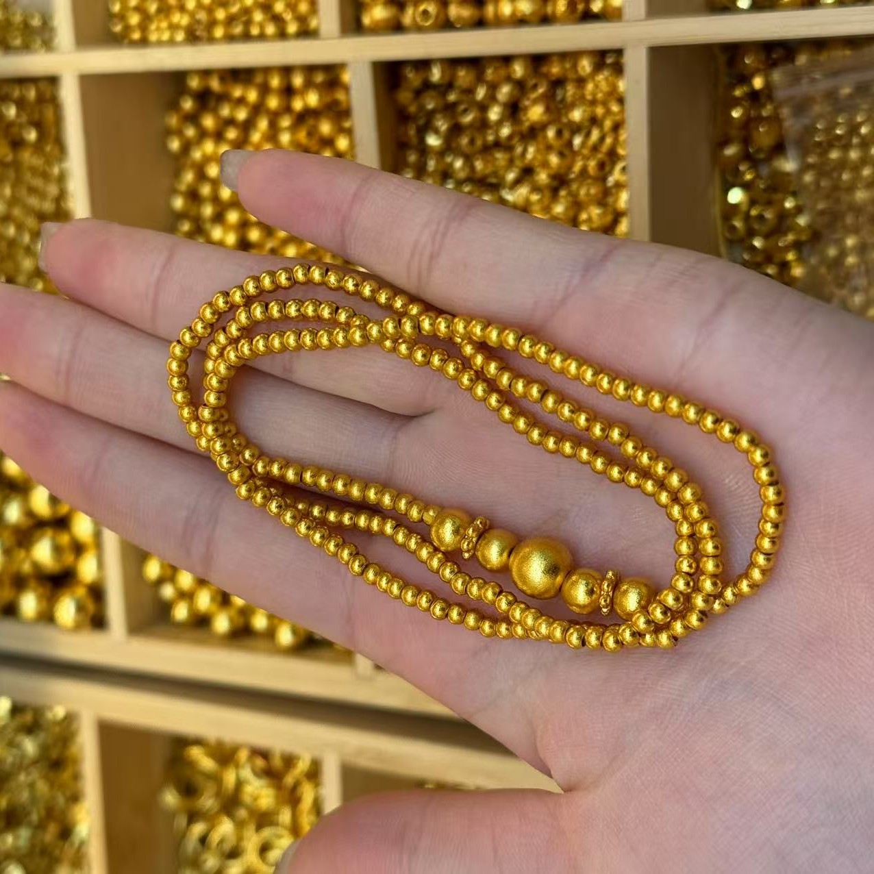 铜合金项链 999古法葫芦珠珠长链传承花丝设计送妈妈饰品金色黄色