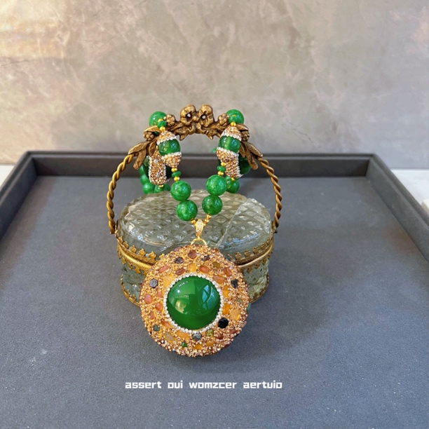 铜合金项链 苏娜双面满镶发配2066手工复古轻奢镶嵌绿色优雅民族